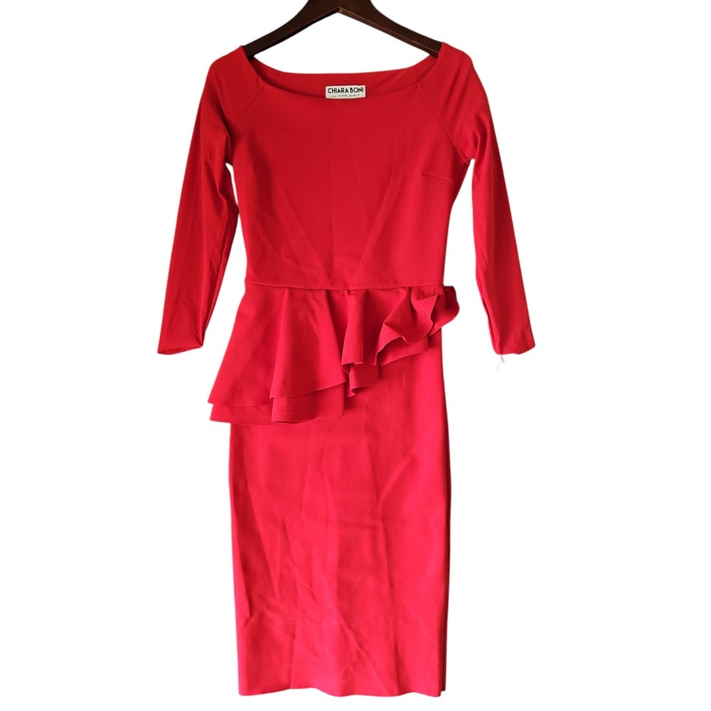 Chiara Boni La Petite Robe Women Red Peplum EDEN Bodycon Dress Size 42 JT01